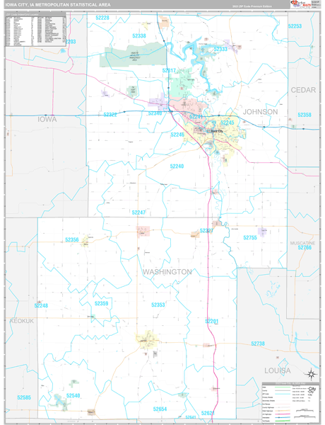 Iowa City, IA Metro Area Wall Map